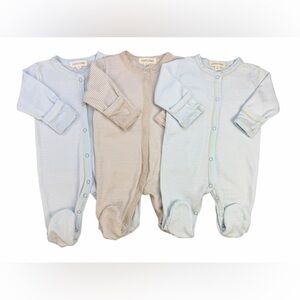 PAIGELAUREN Baby Boy Set of 3 Striped Snap Footies- 0-3M
